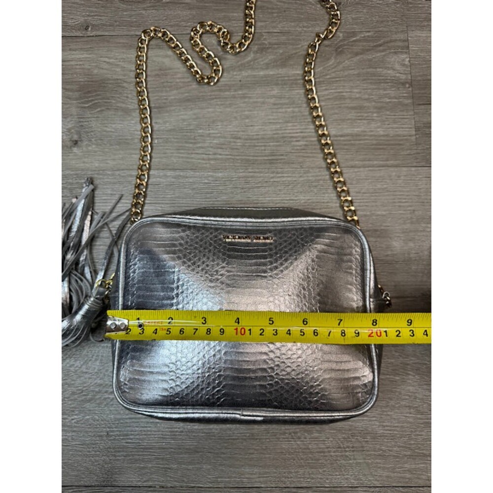 Silver Metallic Snake Embossed Crossbody Bag Chain Strap Tassel Purse Shoulder - Picture 5 of 7